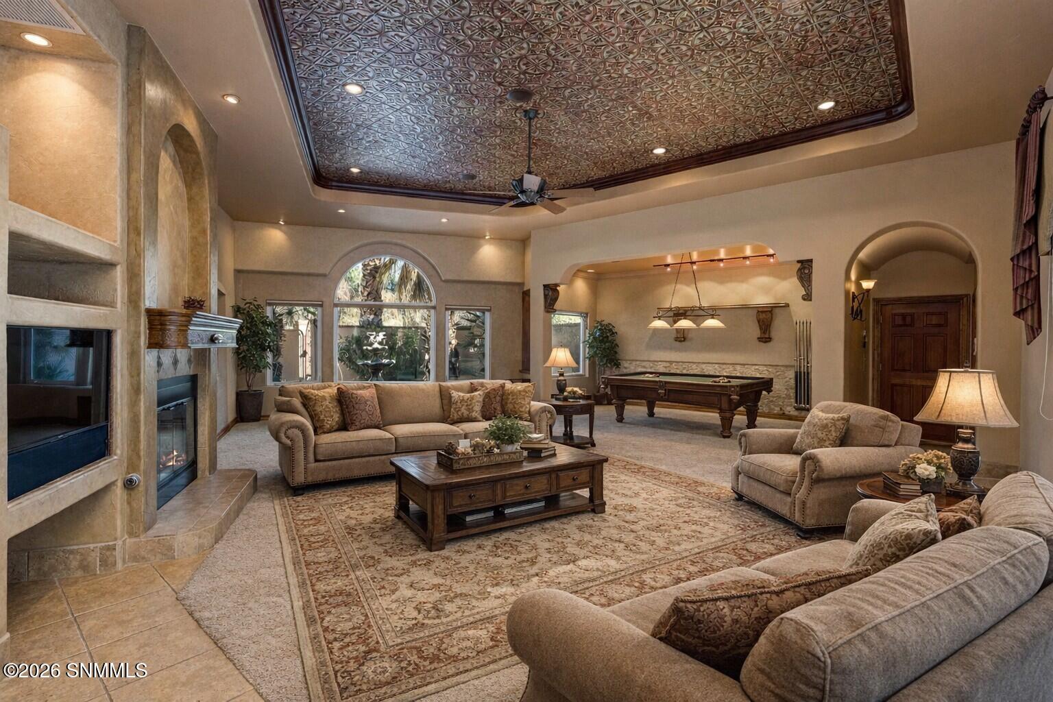 Pool table family room virtually staged-