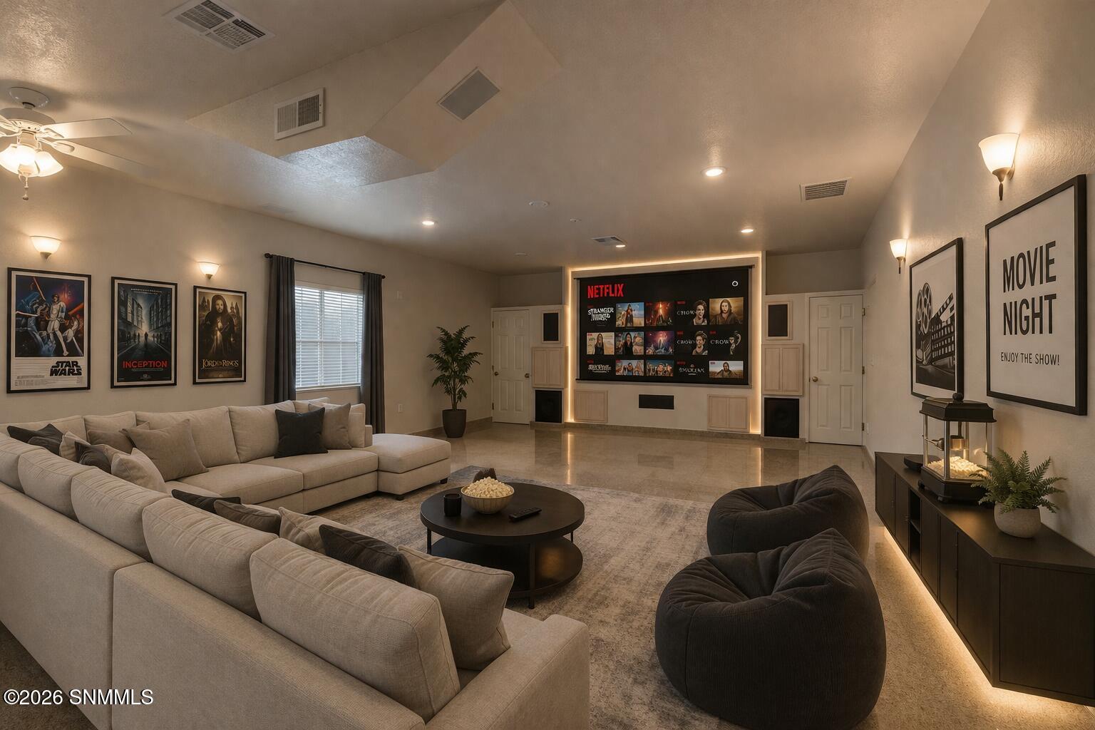 Virtually staged home theater room