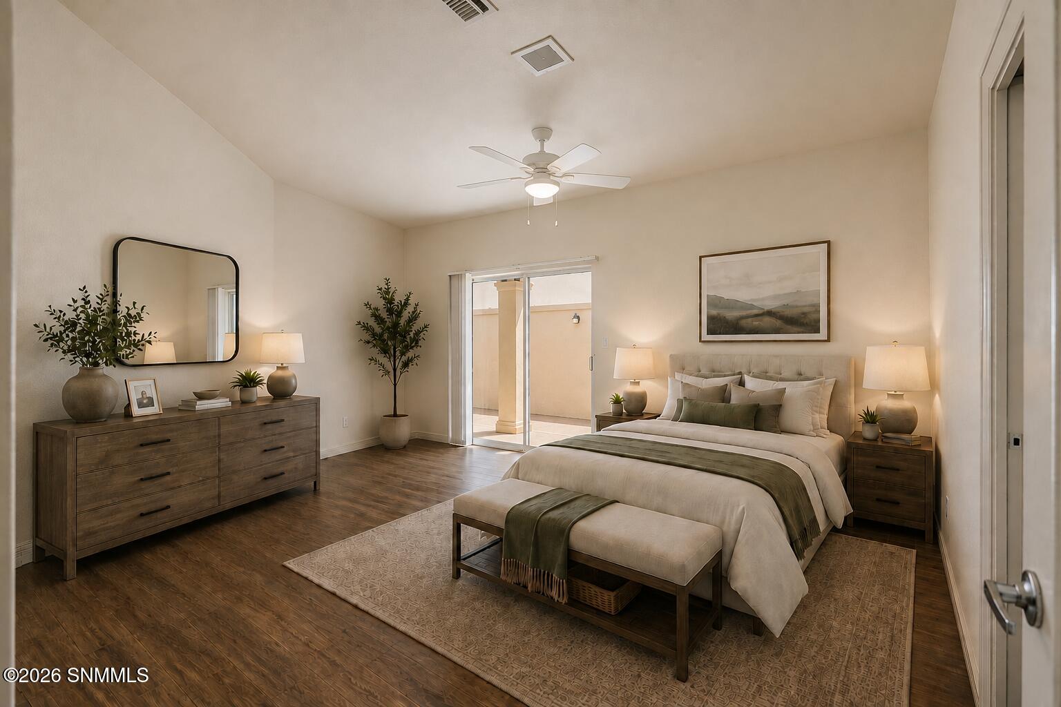Camino Blance primary bedroom staged