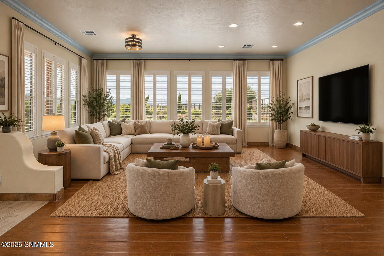 Percha Creek Great Room virtually staged